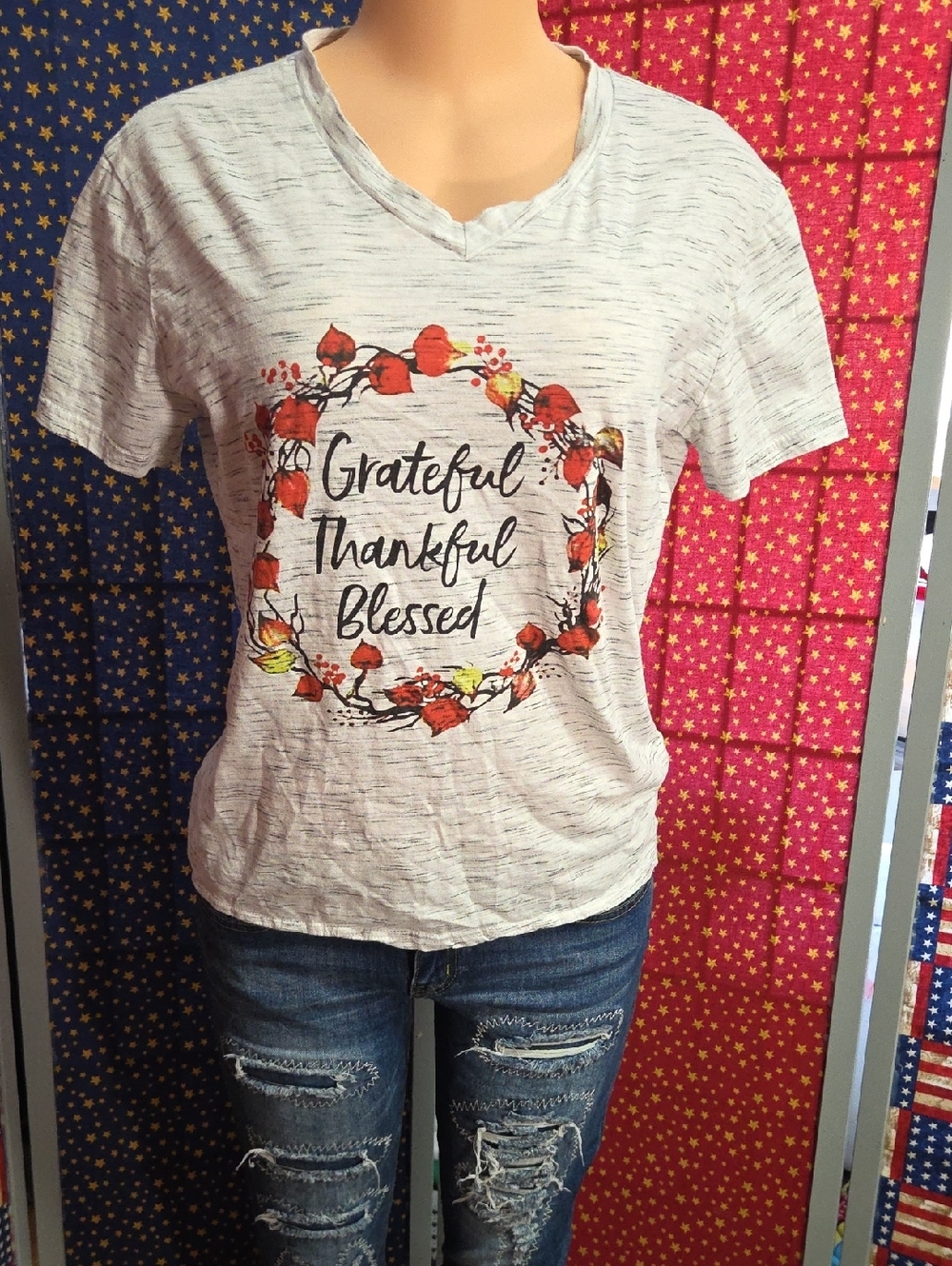 Grateful Thankful Blessed Short Sleeve Tee - Light Heather Gray